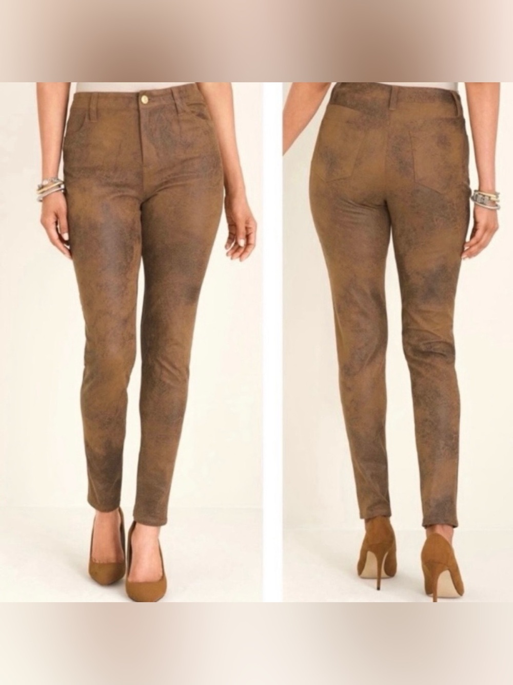 Chico's Slim Faux-Suede Pants in Distressed Brown